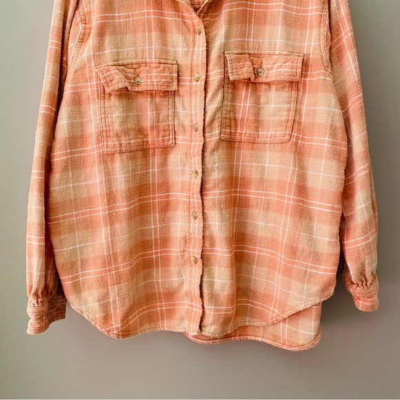 American Eagle Outfitters Plaid Button Up Top Orange Sz Medium - Picture 3 of 8